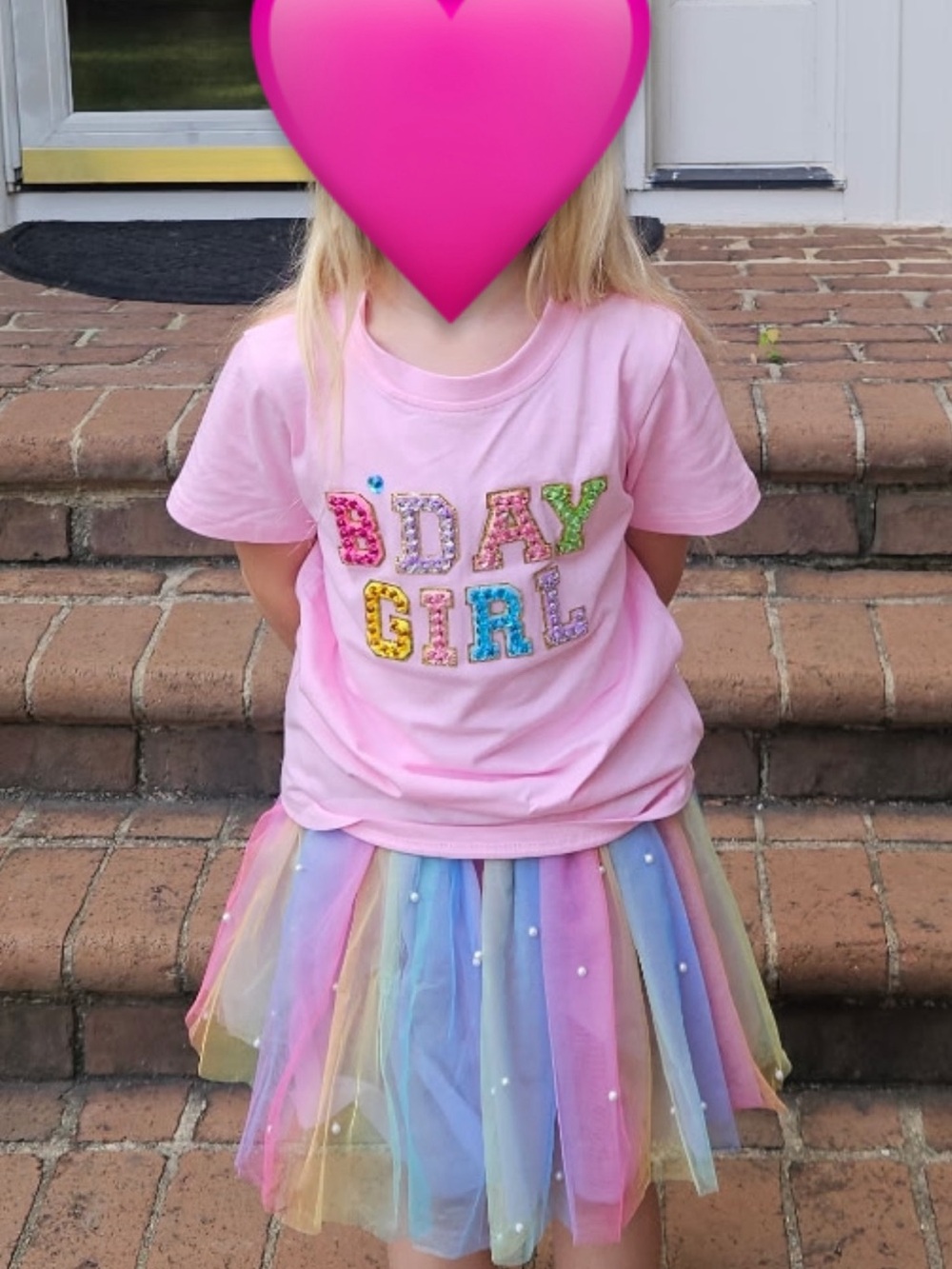 Kids Pink 'Bday Girl' Matching Set with Rainbow Tulle Skirt